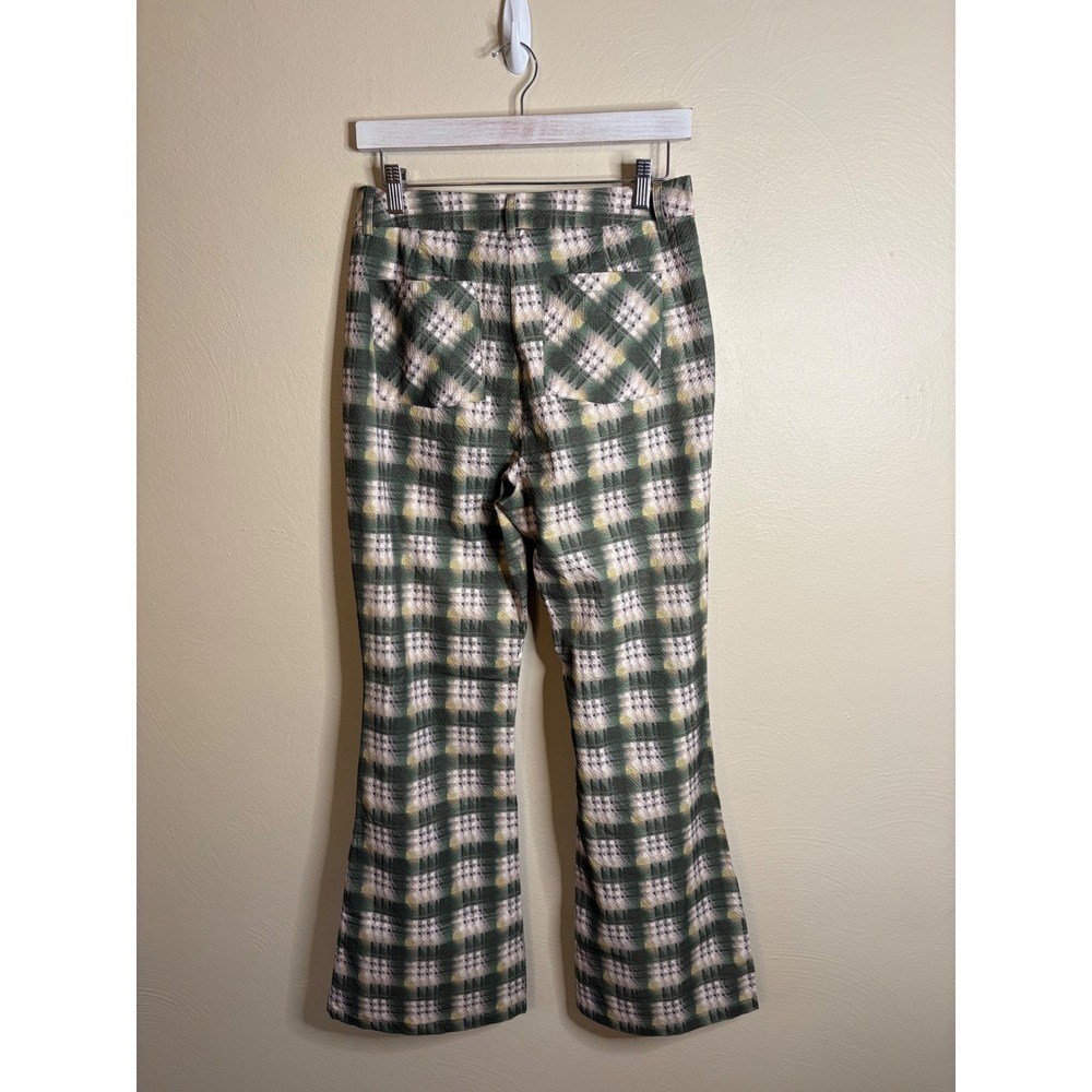 Cider Plaid Flare Pants Women Size M Green Yellow Daisy Button Retro 70s Style - Picture 6 of 14